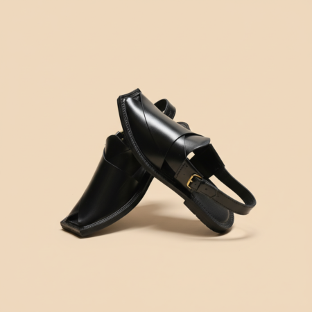 Shine Black Modern Khedi Peshawari Chappal