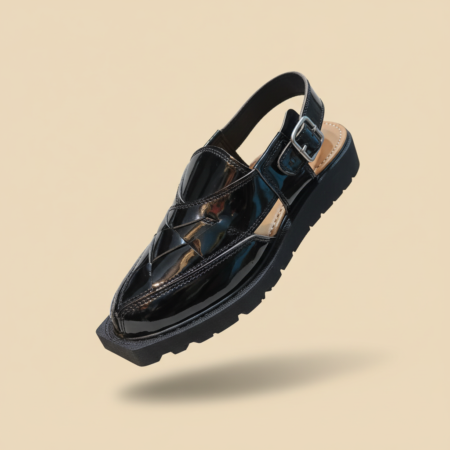 Shine Black Modern Khedi Peshawari Chappal